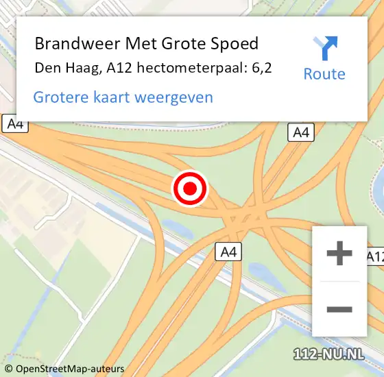 Locatie op kaart van de 112 melding: Brandweer Met Grote Spoed Naar Den Haag, A12 hectometerpaal: 6,2 op 11 juni 2021 18:27