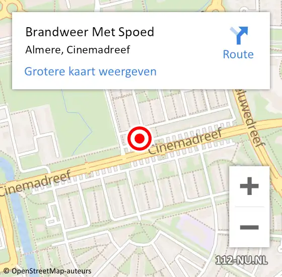 Locatie op kaart van de 112 melding: Brandweer Met Spoed Naar Almere, Cinemadreef op 11 juni 2021 18:34