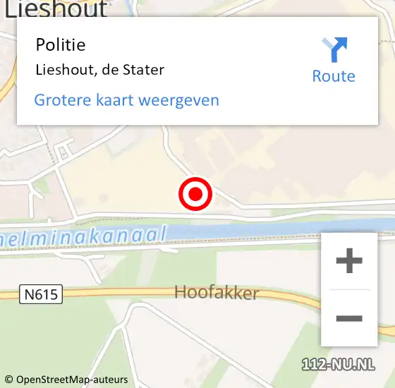 Locatie op kaart van de 112 melding: Politie Lieshout, de Stater op 11 juni 2021 18:52