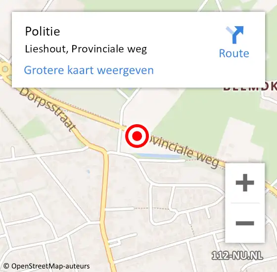 Locatie op kaart van de 112 melding: Politie Lieshout, Provinciale weg op 11 juni 2021 18:53