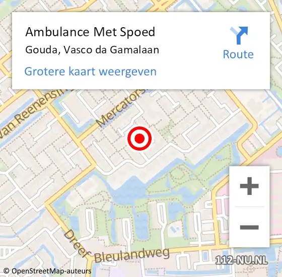 Locatie op kaart van de 112 melding: Ambulance Met Spoed Naar Gouda, Vasco da Gamalaan op 11 juni 2021 19:07