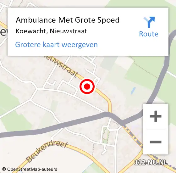 Locatie op kaart van de 112 melding: Ambulance Met Grote Spoed Naar Koewacht, Nieuwstraat op 11 juni 2021 19:26