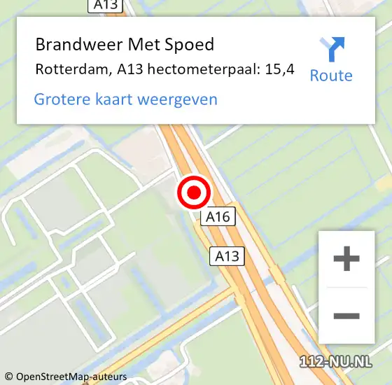 Locatie op kaart van de 112 melding: Brandweer Met Spoed Naar Rotterdam, A13 hectometerpaal: 15,4 op 11 juni 2021 19:27