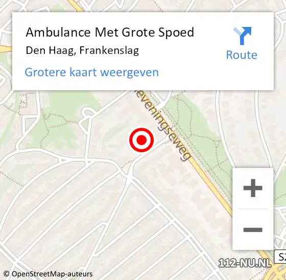 Locatie op kaart van de 112 melding: Ambulance Met Grote Spoed Naar Den Haag, Frankenslag op 11 juni 2021 19:39