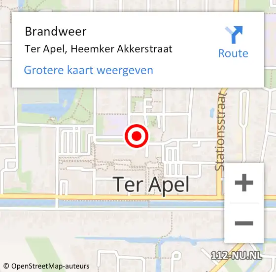 Locatie op kaart van de 112 melding: Brandweer Ter Apel, Heemker Akkerstraat op 11 juni 2021 20:16