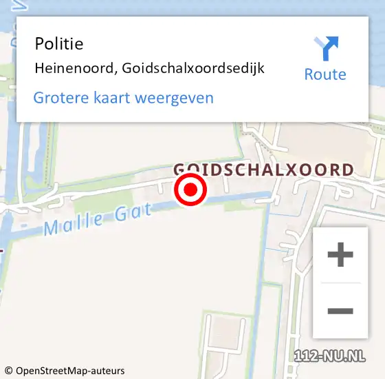 Locatie op kaart van de 112 melding: Politie Heinenoord, Goidschalxoordsedijk op 11 juni 2021 21:22