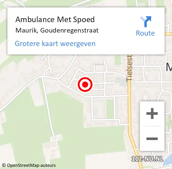 Locatie op kaart van de 112 melding: Ambulance Met Spoed Naar Maurik, Goudenregenstraat op 11 juni 2021 21:57