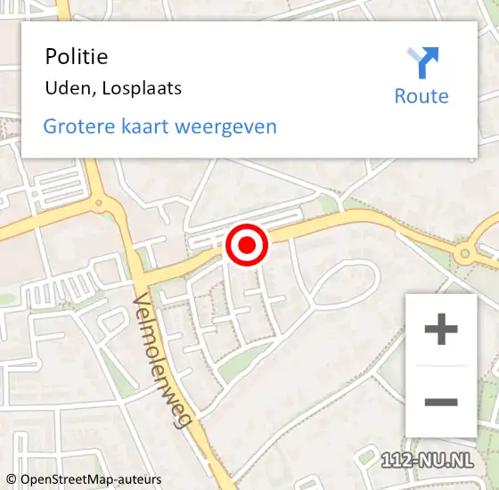 Locatie op kaart van de 112 melding: Politie Uden, Losplaats op 11 juni 2021 22:45