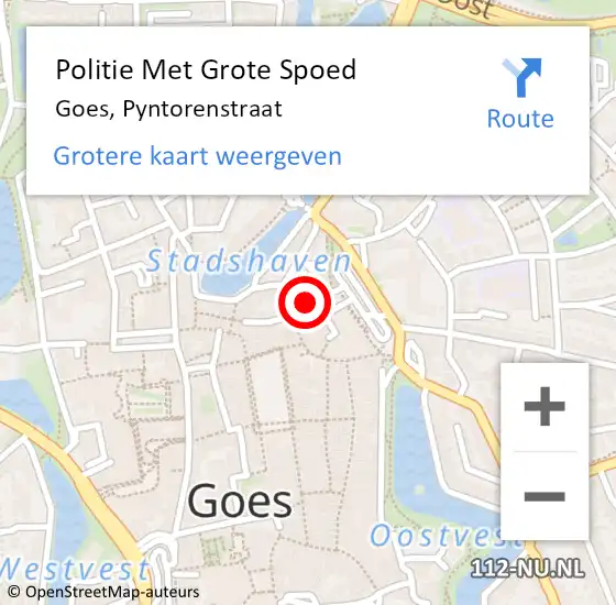 Locatie op kaart van de 112 melding: Politie Met Grote Spoed Naar Goes, Pyntorenstraat op 11 juni 2021 23:53