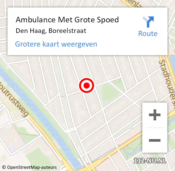 Locatie op kaart van de 112 melding: Ambulance Met Grote Spoed Naar Den Haag, Boreelstraat op 12 juni 2021 00:13