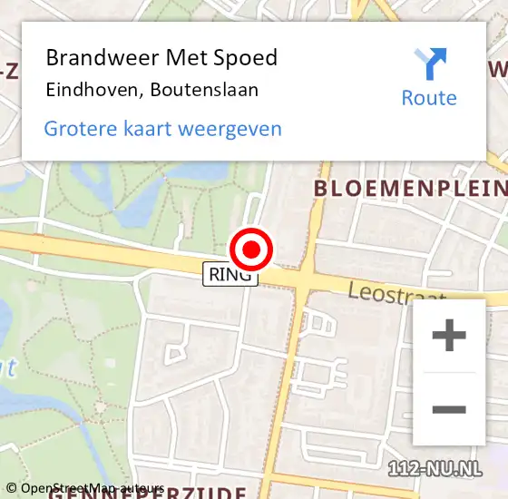 Locatie op kaart van de 112 melding: Brandweer Met Spoed Naar Eindhoven, Boutenslaan op 12 juni 2021 00:30