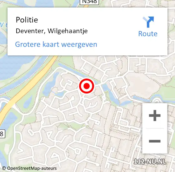 Locatie op kaart van de 112 melding: Politie Deventer, Wilgehaantje op 12 juni 2021 00:44