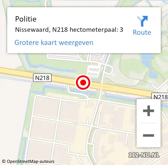 Locatie op kaart van de 112 melding: Politie Bernisse, N218 hectometerpaal: 3 op 12 juni 2021 00:48