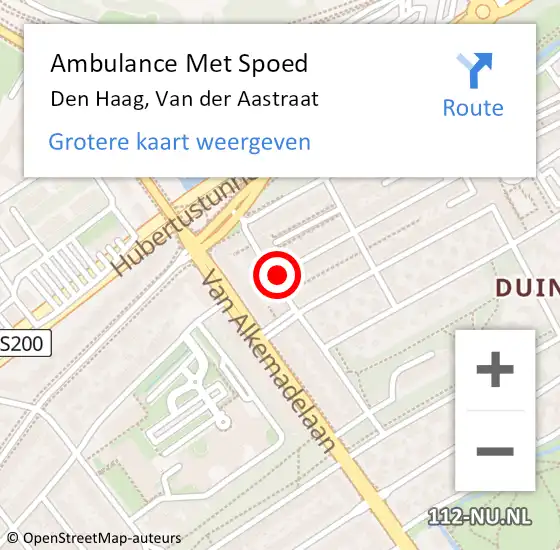 Locatie op kaart van de 112 melding: Ambulance Met Spoed Naar Den Haag, Van der Aastraat op 12 juni 2021 01:14