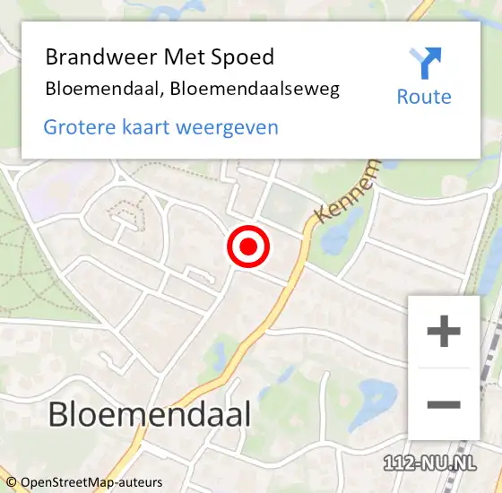 Locatie op kaart van de 112 melding: Brandweer Met Spoed Naar Bloemendaal, Bloemendaalseweg op 12 juni 2021 01:22