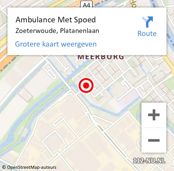 Locatie op kaart van de 112 melding: Ambulance Met Spoed Naar Zoeterwoude, Platanenlaan op 12 juni 2021 02:27