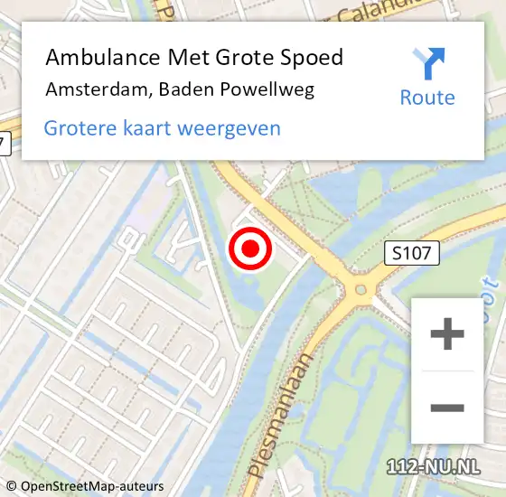 Locatie op kaart van de 112 melding: Ambulance Met Grote Spoed Naar Amsterdam, Baden Powellweg op 12 juni 2021 02:36