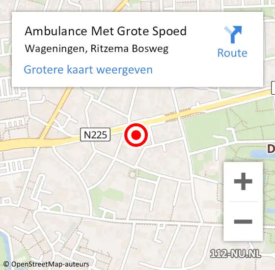 Locatie op kaart van de 112 melding: Ambulance Met Grote Spoed Naar Wageningen, Ritzema Bosweg op 12 juni 2021 04:03
