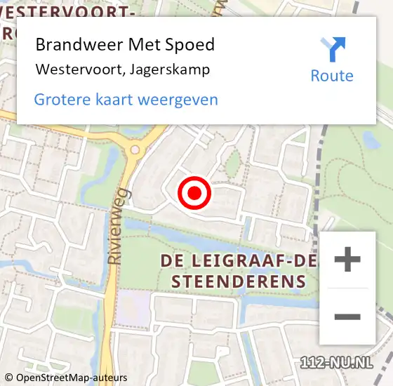 Locatie op kaart van de 112 melding: Brandweer Met Spoed Naar Westervoort, Jagerskamp op 12 juni 2021 08:02