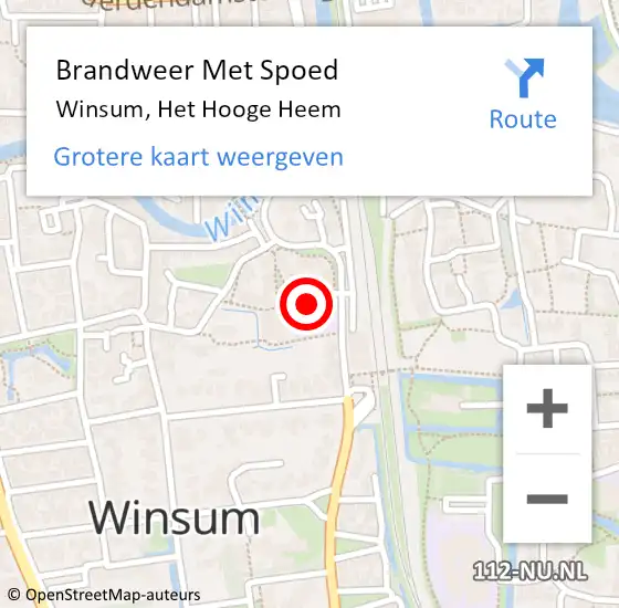 Locatie op kaart van de 112 melding: Brandweer Met Spoed Naar Winsum, Het Hooge Heem op 12 juni 2021 08:18