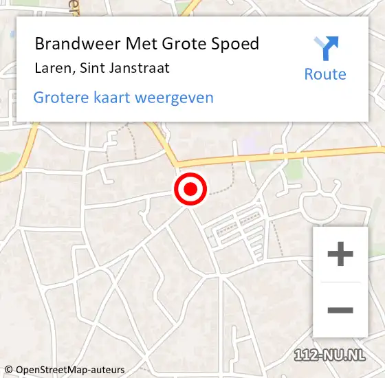 Locatie op kaart van de 112 melding: Brandweer Met Grote Spoed Naar Laren, Sint Janstraat op 12 juni 2021 08:48