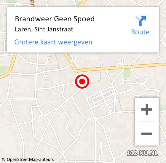 Locatie op kaart van de 112 melding: Brandweer Geen Spoed Naar Laren, Sint Janstraat op 12 juni 2021 08:49