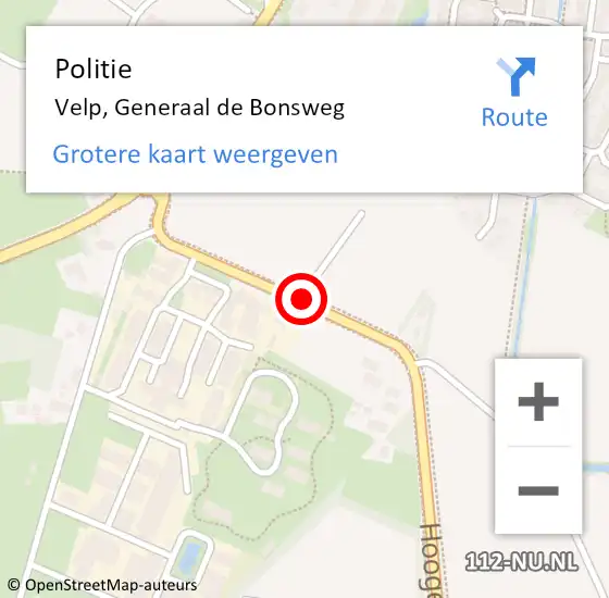 Locatie op kaart van de 112 melding: Politie Velp, Generaal de Bonsweg op 12 juni 2021 09:11