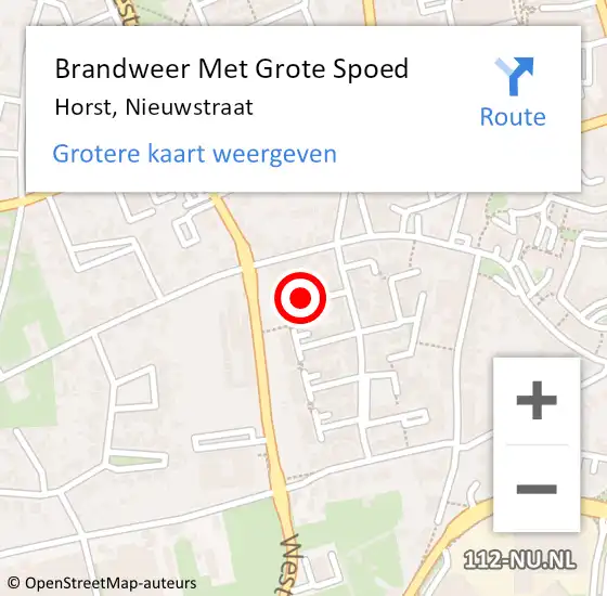 Locatie op kaart van de 112 melding: Brandweer Met Grote Spoed Naar Horst, Nieuwstraat op 12 juni 2021 09:16