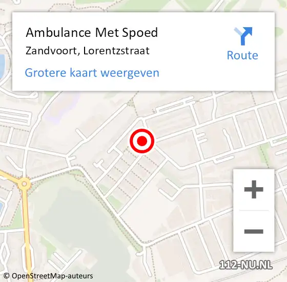 Locatie op kaart van de 112 melding: Ambulance Met Spoed Naar Zandvoort, Lorentzstraat op 12 juni 2021 09:22