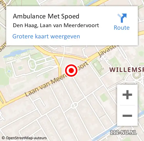 Locatie op kaart van de 112 melding: Ambulance Met Spoed Naar Den Haag, Laan van Meerdervoort op 12 juni 2021 09:45