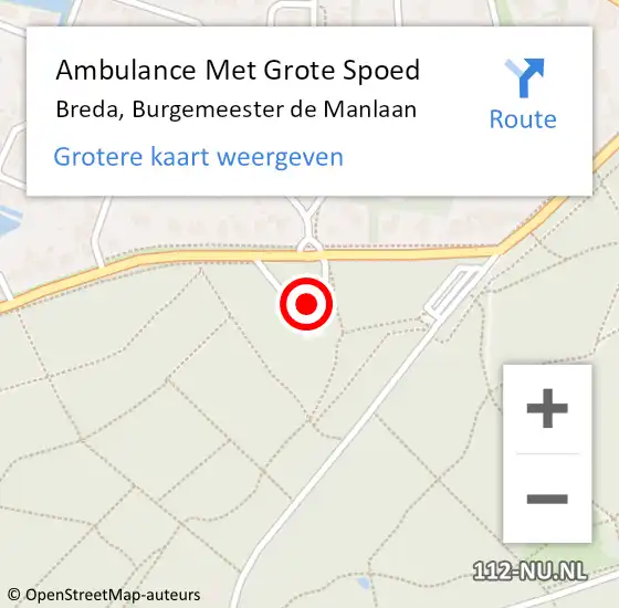 Locatie op kaart van de 112 melding: Ambulance Met Grote Spoed Naar Breda, Burgemeester de Manlaan op 12 juni 2021 10:09