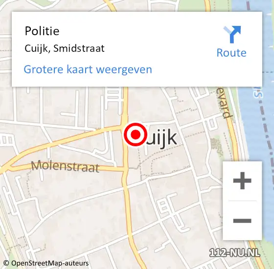 Locatie op kaart van de 112 melding: Politie Cuijk, Smidstraat op 12 juni 2021 10:32