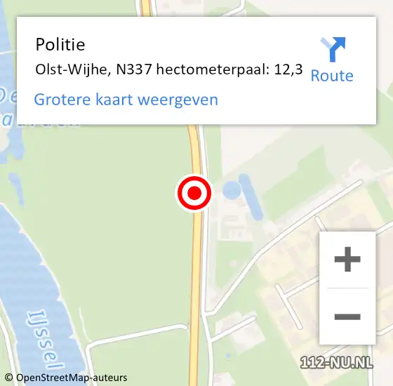 Locatie op kaart van de 112 melding: Politie Olst-Wijhe, N337 hectometerpaal: 12,3 op 12 juni 2021 10:33