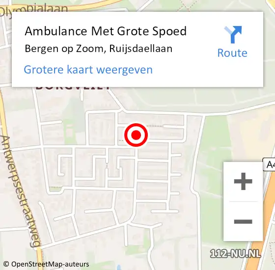 Locatie op kaart van de 112 melding: Ambulance Met Grote Spoed Naar Bergen op Zoom, Ruijsdaellaan op 12 juni 2021 10:39