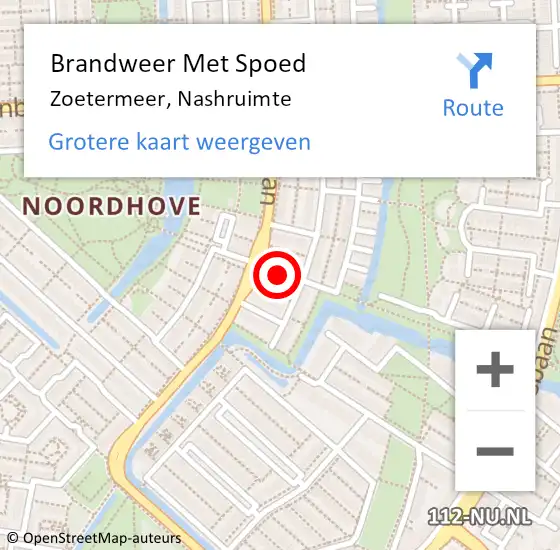 Locatie op kaart van de 112 melding: Brandweer Met Spoed Naar Zoetermeer, Nashruimte op 12 juni 2021 10:57