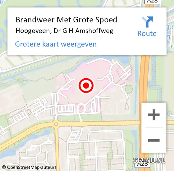 Locatie op kaart van de 112 melding: Brandweer Met Grote Spoed Naar Hoogeveen, Dr G H Amshoffweg op 12 juni 2021 11:34