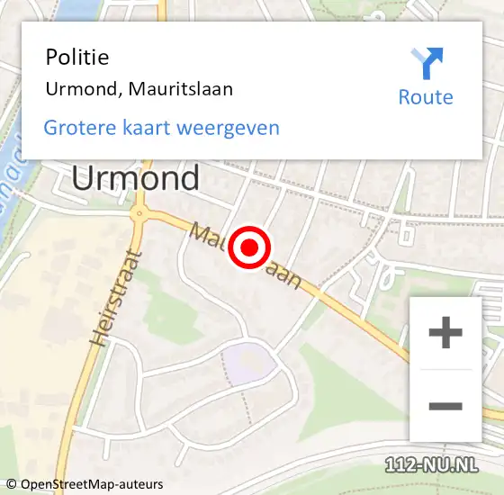 Locatie op kaart van de 112 melding: Politie Urmond, Mauritslaan op 12 juni 2021 11:36