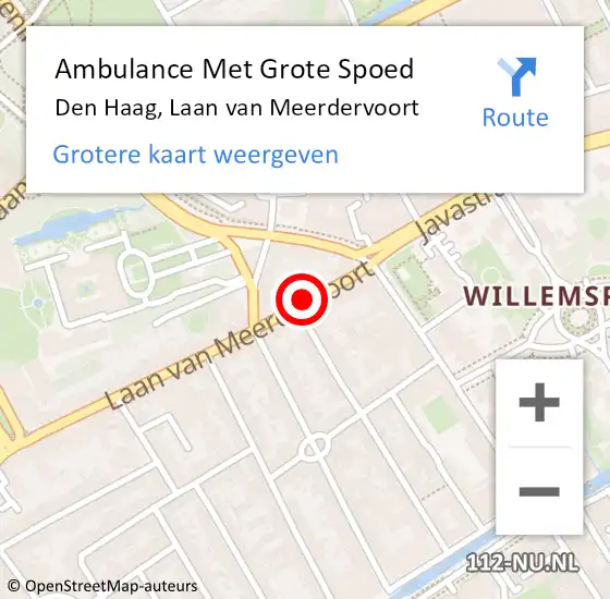 Locatie op kaart van de 112 melding: Ambulance Met Grote Spoed Naar Den Haag, Laan van Meerdervoort op 12 juni 2021 11:43