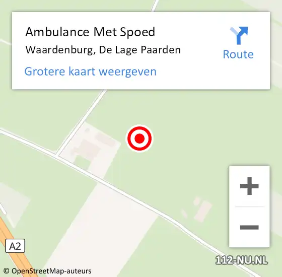 Locatie op kaart van de 112 melding: Ambulance Met Spoed Naar Waardenburg, De Lage Paarden op 12 juni 2021 11:59