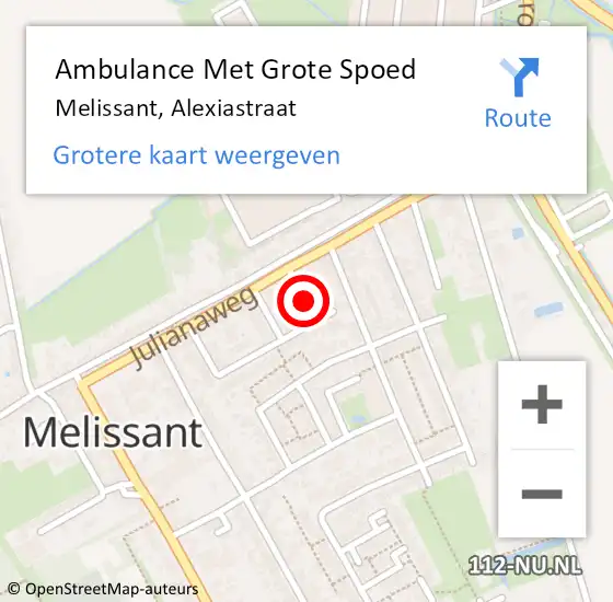 Locatie op kaart van de 112 melding: Ambulance Met Grote Spoed Naar Melissant, Alexiastraat op 12 juni 2021 12:04