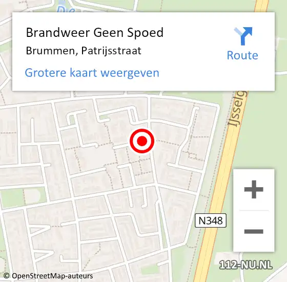 Locatie op kaart van de 112 melding: Brandweer Geen Spoed Naar Brummen, Patrijsstraat op 12 juni 2021 12:09