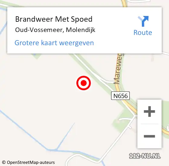 Locatie op kaart van de 112 melding: Brandweer Met Spoed Naar Oud-Vossemeer, Molendijk op 12 juni 2021 12:10
