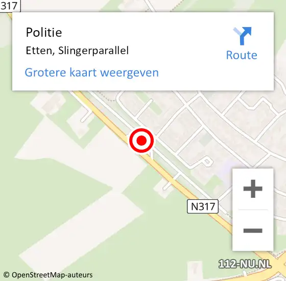 Locatie op kaart van de 112 melding: Politie Etten, Slingerparallel op 12 juni 2021 13:13