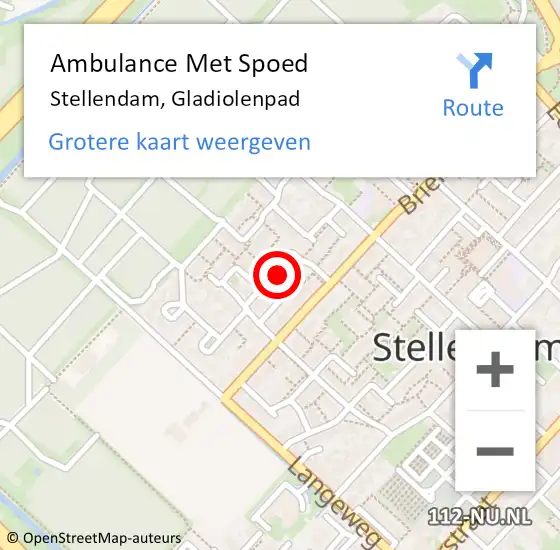 Locatie op kaart van de 112 melding: Ambulance Met Spoed Naar Stellendam, Gladiolenpad op 12 juni 2021 13:21