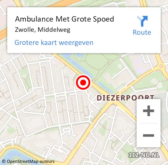 Locatie op kaart van de 112 melding: Ambulance Met Grote Spoed Naar Zwolle, Middelweg op 12 juni 2021 13:21