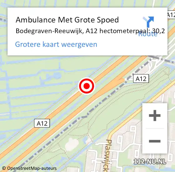 Locatie op kaart van de 112 melding: Ambulance Met Grote Spoed Naar Bodegraven-Reeuwijk, A12 hectometerpaal: 30,2 op 12 juni 2021 13:57