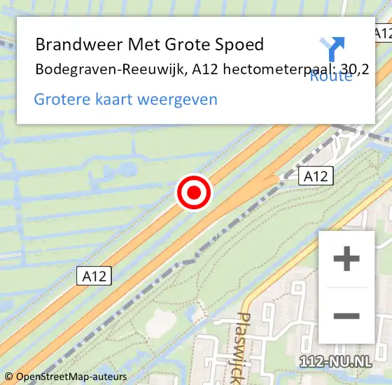 Locatie op kaart van de 112 melding: Brandweer Met Grote Spoed Naar Bodegraven-Reeuwijk, A12 hectometerpaal: 30,2 op 12 juni 2021 13:57