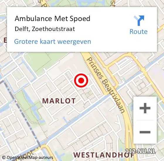 Locatie op kaart van de 112 melding: Ambulance Met Spoed Naar Delft, Zoethoutstraat op 12 juni 2021 14:03