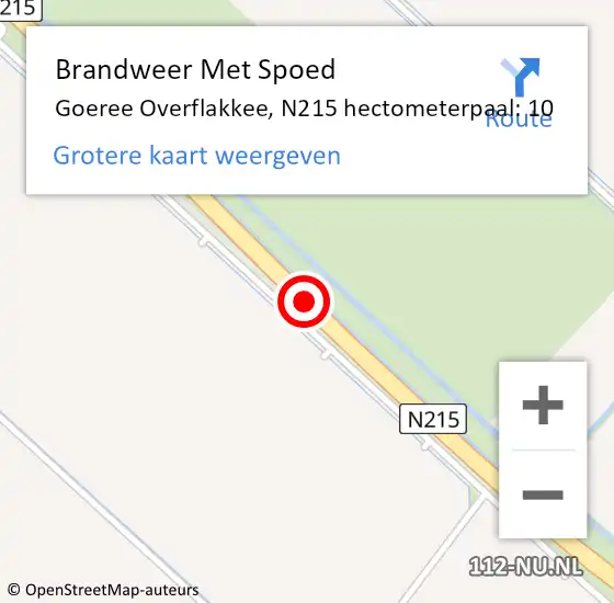 Locatie op kaart van de 112 melding: Brandweer Met Spoed Naar Goeree Overflakkee, N215 hectometerpaal: 10 op 12 juni 2021 14:26