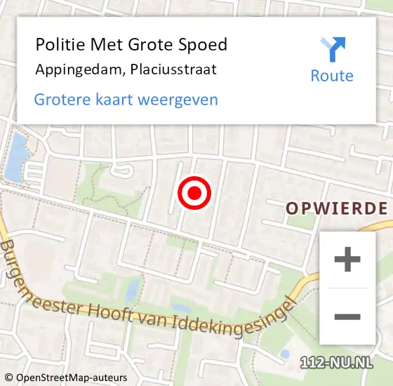Locatie op kaart van de 112 melding: Politie Met Grote Spoed Naar Appingedam, Placiusstraat op 12 juni 2021 14:28